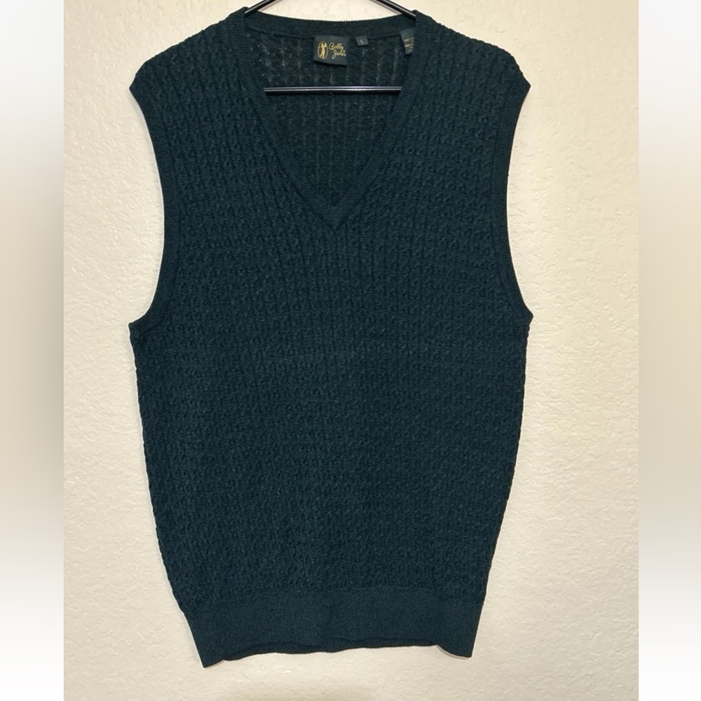 Bobby Jones Golf Vest Men's Large Green  Cable V-Neck